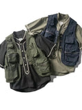 FOESCE Man Vest Military Style Summer Workwear Vest Men's Trendy Brand Ins Loose Multi Pocket Tactical Shoulder Vest