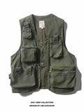 FOESCE Man Vest Military Style Summer Workwear Vest Men's Trendy Brand Ins Loose Multi Pocket Tactical Shoulder Vest