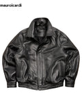 FOESCE Mauroicardi Spring Autumn Cool Handsome Black Hard Pu Leather Jacket Men Zipper Luxury Designer American Vintage Clothes 2024