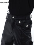 FOESCE Mauroicardi Spring Autumn Long Loose Casual Brown Black Pu Leather Pants Men Luxury Designer Clothing Wide Leg Trousers 2025