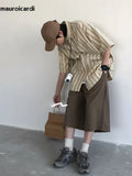 FOESCE Mauroicardi Spring Summer Loose Casual Soft Flowy Lightweight Wide Leg Shorts for Men Elastic High Waist Korean Fashion 2025