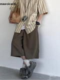 FOESCE Mauroicardi Spring Summer Loose Casual Soft Flowy Lightweight Wide Leg Shorts for Men Elastic High Waist Korean Fashion 2025