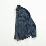 FOESCE May Khaki vintage striped denim shirt men do old wash American casual coat top