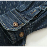 FOESCE May Khaki vintage striped denim shirt men do old wash American casual coat top