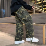 FOESCE Men Baggy Pants Camouflage Multiple Pockets Elastic Waist Ankle Tied Streetwear Spring Autumn Hip Hop Loose Trouser for Sports