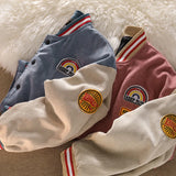 FOESCE Men Baseball Jackets Spring Autumn New Embroidered Letters Corduroy Loose Coat Tracksuit Harajuku Retro Uniform Men's Clothing