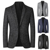 FOESCE Men Blazer Solid Color Single-breasted Autumn Winter Lapel Buttons Suit Jacket for Daily Wear