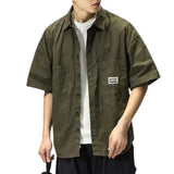 FOESCE Men Cargo Shirt Lapel Casual Cardigan Hip Hop Buttons Single-breasted Cardigan Multi Pockets Cool Summer Men Tops Men Shirt