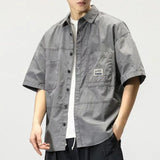 FOESCE Men Cargo Shirt Lapel Casual Cardigan Hip Hop Buttons Single-breasted Cardigan Multi Pockets Cool Summer Men Tops Men Shirt