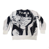 FOESCE Men Casual Sweater Streetwear Sweater Knitted Sweater Retro Painting Anime Demon Hip Hop Knitted Graphic Vintage Pullover