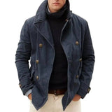 FOESCE Men Coat Cardigan Loose Fit Long Sleeve Turn-down Collar Double Breasted Keep Warm Autumn Winter Casual Male Jacket for Outdoor