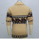 FOESCE Men Coats Thick Cardigan Sweaters Mid Length Coat Turn Down Collar Full Sleeve Print Casual Lace Up Belt Autumn Winter 2025
