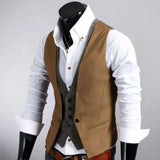 FOESCE Men Formal Waistcoat Vest Business Solid Color Single Button Vest gilet Fake Two-pieces V Neck Casual Slim chalecos para hombre