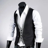 FOESCE Men Formal Waistcoat Vest Business Solid Color Single Button Vest gilet Fake Two-pieces V Neck Casual Slim chalecos para hombre