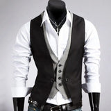 FOESCE Men Formal Waistcoat Vest Business Solid Color Single Button Vest gilet Fake Two-pieces V Neck Casual Slim chalecos para hombre