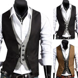 FOESCE Men Formal Waistcoat Vest Business Solid Color Single Button Vest gilet Fake Two-pieces V Neck Casual Slim chalecos para hombre