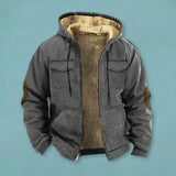 FOESCE Men Jacket Casual Solid Color Plush Lining Hooded Drawstring Men Coat Zipper Closure Thermal Versatile Men Clothing With Pockets