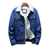 FOESCE Men Jean Jacket Thicken Lamb Cashmere Lining Solid Color Coldproof Outerwear Winter Single Breasted Denim Coat Streetwear