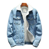 FOESCE Men Jean Jacket Thicken Lamb Cashmere Lining Solid Color Coldproof Outerwear Winter Single Breasted Denim Coat Streetwear