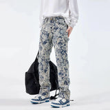 FOESCE Men Jeans Jacquard Washed Cargo Casual Straight Pants Streetwear Fashion Hip Hop Retro Trend Trousers Male Men'S Clothing 2025