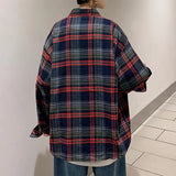 FOESCE Men Plaid Shirt Check Shirts Men Plaid Long Sleeve Oversized Shirts Streetwear Cardigan Chest Pocket Loose Shirt Loose Plaid Top