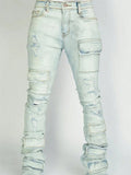 Men Ripped Denim Pants Distressed Skinny Cargo Pants Casual Trousers with Pockets for Streetwear Autumn Spring Clothes Punk Y2K