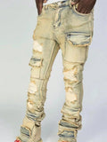 Men Ripped Denim Pants Distressed Skinny Cargo Pants Casual Trousers with Pockets for Streetwear Autumn Spring Clothes Punk Y2K
