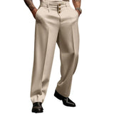 FOESCE Men Suit Pants Elegant Men's Business Suit Pants with Straight Loose Fit Soft Pockets Button Closure Mid Waist Formal for Office