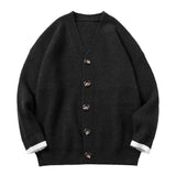 FOESCE Men Sweater Coat Single-breasted Long Sleeves V Neck Knitting Solid Color Warm Buttons Pure Color Elastic Winter Sweater Coat