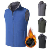 FOESCE Men Winter Vest Sleeveless Stand Collar Solid Color Fleece Thick Keep Warm Plus Size Neck Winter Waistcoat for Daily