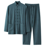 FOESCE Men's And Linen Set 2 Piece Clothing Shirt Casual Set Long Sleeved Pants Set Mens Wool Suits Mens Suits Big And Tall