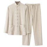 FOESCE Men's And Linen Set 2 Piece Clothing Shirt Casual Set Long Sleeved Pants Set Mens Wool Suits Mens Suits Big And Tall