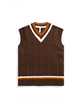 FOESCE Men's British Retro College Style Color Block V-neck Sleeveless Knitted Vests Autumn Winter Versatile Layered Sweater Waistcoat