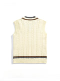 FOESCE Men's British Retro College Style Color Block V-neck Sleeveless Knitted Vests Autumn Winter Versatile Layered Sweater Waistcoat