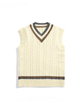 FOESCE Men's British Retro College Style Color Block V-neck Sleeveless Knitted Vests Autumn Winter Versatile Layered Sweater Waistcoat