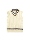 FOESCE Men's British Retro College Style Color Block V-neck Sleeveless Knitted Vests Autumn Winter Versatile Layered Sweater Waistcoat