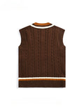FOESCE Men's British Retro College Style Color Block V-neck Sleeveless Knitted Vests Autumn Winter Versatile Layered Sweater Waistcoat