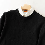 FOESCE Men's Cashmere Sweater Loose and Thick Jacquard Crewneck Sweater Autumn and Winter New Solid Color Men's Knit Bottom Sweater