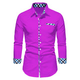 FOESCE Men's Casual Fashion Black and White Business Lapel Button Shirt Red Blue White Shirt S-6XL