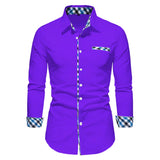 FOESCE Men's Casual Fashion Black and White Business Lapel Button Shirt Red Blue White Shirt S-6XL