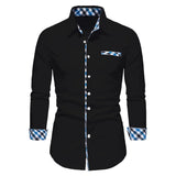 FOESCE Men's Casual Fashion Black and White Business Lapel Button Shirt Red Blue White Shirt S-6XL