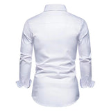 FOESCE Men's Casual Fashion Black and White Business Lapel Button Shirt Red Blue White Shirt S-6XL