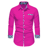 FOESCE Men's Casual Fashion Black and White Business Lapel Button Shirt Red Blue White Shirt S-6XL
