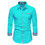 FOESCE Men's Casual Fashion Black and White Business Lapel Button Shirt Red Blue White Shirt S-6XL