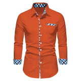 FOESCE Men's Casual Fashion Black and White Business Lapel Button Shirt Red Blue White Shirt S-6XL