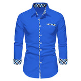 FOESCE Men's Casual Fashion Black and White Business Lapel Button Shirt Red Blue White Shirt S-6XL