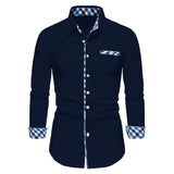 FOESCE Men's Casual Fashion Black and White Business Lapel Button Shirt Red Blue White Shirt S-6XL