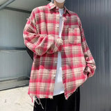 FOESCE Men's Casual Plaid Shirt Long Sleeve For Spring Autumn American Style Trendy Brand Loose Fit Jacket Youth Fashion