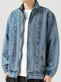 FOESCE Men's Denim Jacket Biker Aesthetic Zip V Male Jean Coats Motorcycle Designer Winter 2024 Original Menswear New in Joker Fashion