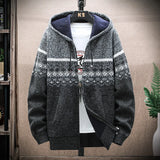 FOESCE Men's Fleece Warm Cardigan Plaid Sweater Hooded Winter Clothes Korean Knit Coat Full Zip Cardigans Jacket Fashion Jumper